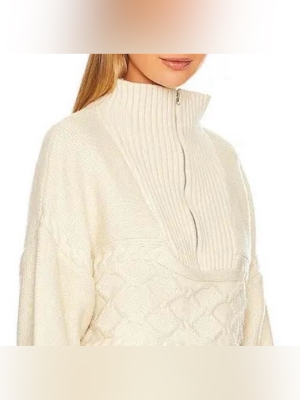 Tiegen Cables Funnel Neck Sweater in Ivory